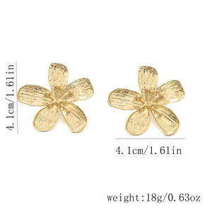 Detailed macro view of textured gold flower earrings with 4.1cm size and 18g weight