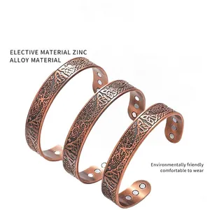 Vintage Zinklegierung Magnetarmreif Lebensbaum Keltischer Knoten Antikes Kupfer Gebürstet Verstellbares Offenes Manschettenarmband Damen Herren