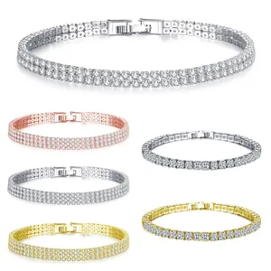 Classic Alloy Rhinestone Tennis Bracelet Gold Silver Rose Gold Plated One Two Three Rows Fashion Link Bracelet Jewelry Gift