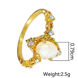 Détail de la bague en alliage doré montrant la hauteur de 0,79 cm et le poids de 2,5 g.