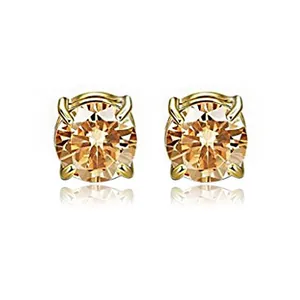 Elegant champagne zircon magnetic stud earrings for non-pierced ears in gold finish