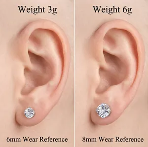 Side-by-side comparison of 6mm and 8mm magnetic zircon ear studs for non-pierced ears