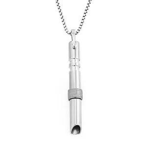 Mindfulness Breathing Whistle Necklace For Anxiety Relief Titanium Steel Rotating Bead Pendant Box Chain Minimalist Jewelry Gift