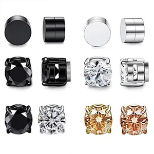 Fashion Magnetic Non-Piercing Stud Earrings For Men Women Geometric Round Zirconia Alloy Clip On Earrings No Hole Jewelry
