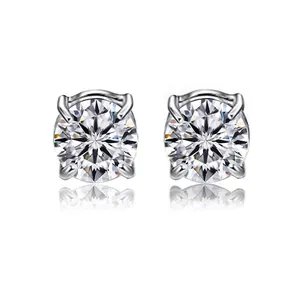 Elegant unisex magnetic zircon clip-on earrings with round cut stone in silver-tone