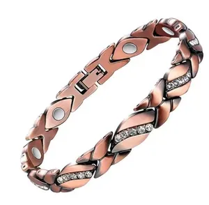Vintage Magnetarmband aus Kupfer mit funkelnden Strasssteinen für Damen und Herren.