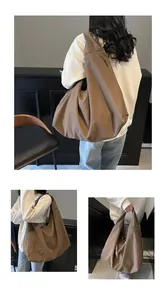 Bolso bandolera de lona marrón de gran capacidad con cremallera para el uso diario