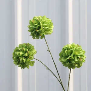 3-köpfige grüne künstliche Pompon-Chrysanthemenblüte für die Hochzeitsdekoration