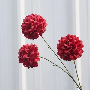 Naturgetreue künstliche rote Chrysanthemen mit 3 Köpfen für Hochzeits- und Partydekoration