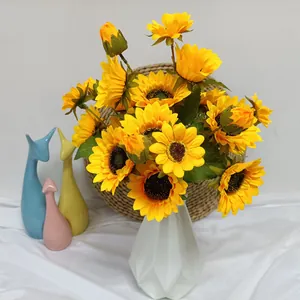 Ramo De Girasoles Artificiales Realistas De Seda Cinco Cabezas Girasoles Amarillos Para Sala De Estar Mesa De Comedor Decoración