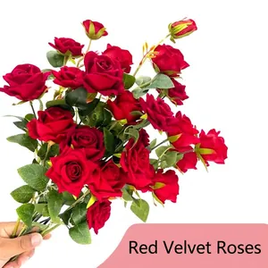 Lussuosa Rosa Artificiale in Velluto a Stelo Singolo per Decorazione Matrimonio Casa Rosso Rosso Scuro Finta Rosa Composizione Floreale Parete Fai-da-te