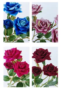 Rose artificiali in velluto a più teste in quattro colori eleganti per la casa.