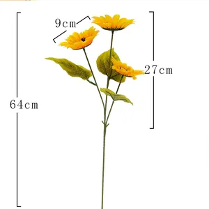 Künstlicher Sonnenblumenstiel mit drei Köpfen und Höhenangaben für die Dekoration