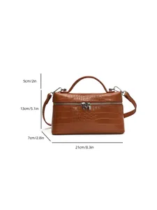 Detailed size specifications for brown crocodile-patterned box crossbody handbag