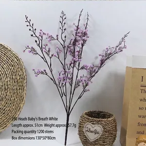 Ramo di gipsofila artificiale viola per decoro, 51 cm con 150 piccole teste di fiori.