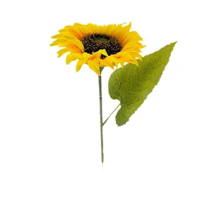 Realistische künstliche Sonnenblume aus Seide mit grünem Blatt für stilvolle Hausdeko.