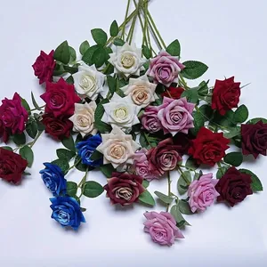 Rami di Rose Artificiali in Velluto Realistici a 3 Teste in Seta Per Matrimonio Casa Decorazione Soggiorno Stile Pastorale Floreale