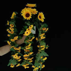 Artificial Sunflower Vines Silk Cloth Garland Fake Flower Hanging Plants Pastoral Rustic Home Hotel Wall Decor Biomorphic Floral Vines