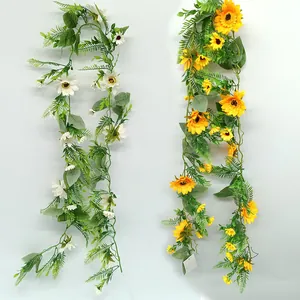 Decorative artificial sunflower and white daisy vine garlands for indoor home wall hanging