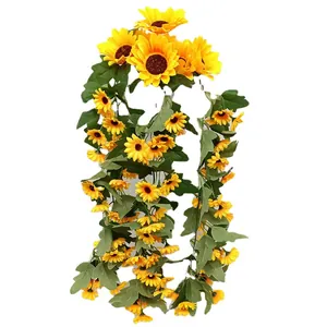 Lifelike artificial sunflower vine garland for indoor home and wedding decor