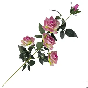 Elegante grande ramo di rose artificiali in velluto a 5 teste per decorazioni casa e matrimoni