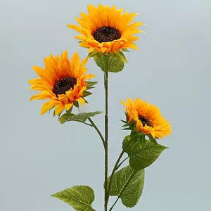 Girasol artificial realista de 3 cabezas para decoración del hogar y fotos de boda