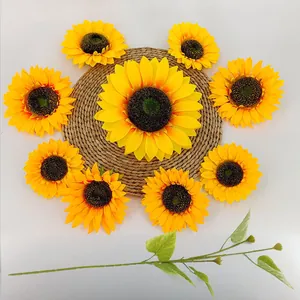 Cabezas y tallos de girasol artificiales amarillos para decoración floral rústica hogar