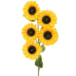Lebendiger künstlicher Sonnenblumenstrauß mit 5 Köpfen für Heim- und Hochzeitsdekorationen