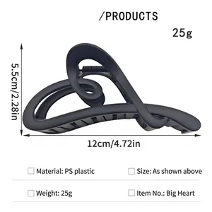 Große mattschwarze herzförmige Haarklammer mit 12 cm Maßen und Materialangaben
