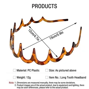 Detailed view of tortoise shell wavy headband dimensions 15cm and 12cm specifications