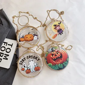 Spooky Halloween transparent round crossbody bags with pumpkin and ghost prints