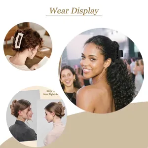 Models showing various hairstyles using matte square hair claw clips in coffee tones