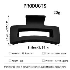 Pince à cheveux rectangulaire noir mat avec dimensions 8,5 cm x 4,6 cm pour femmes
