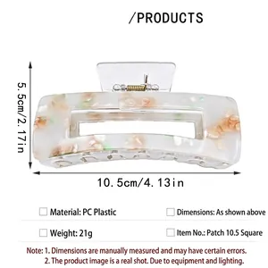 Detailed size and specification guide for the square floral acrylic hair claw clip