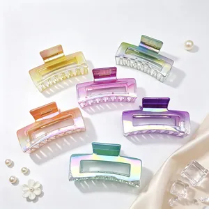 Hair Claw Clip For Women Gradient UV Electroplated Square Geometric Shark Clip High Sense Elegant Hair Accessories