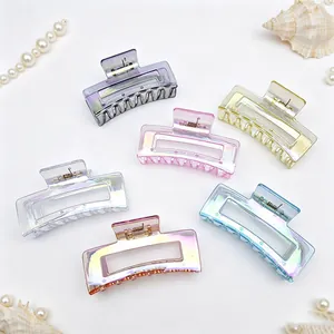 Simple Electroplated Iridescent Hair Claw Clip Elegant High-End Shark Clip Geometric Rectangle Hairpin For Women Fashion Headwear