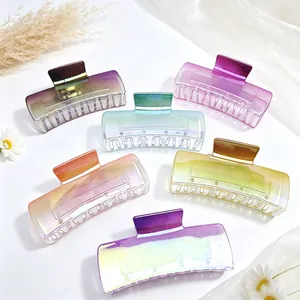 Large Gradient Electroplated Square Shark Hair Claw Clip Elegant Solid Cube Hair Catch Barrette For Women Girls Korean Style Aesthetic Hair Accessories Daily Use