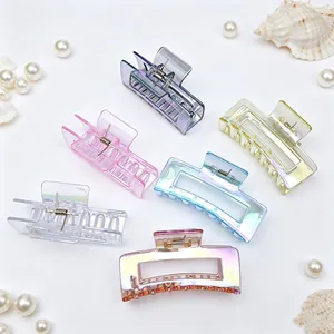 Collection of iridescent electroplated rectangular hair claw clips in various colors