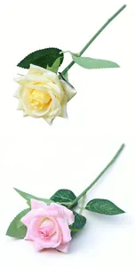 Detailed view of high-quality artificial yellow and pink rose stems for home and wedding decor