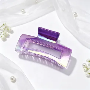 Macro detail of the purple gradient hair claw clip with its holographic UV plating finish.