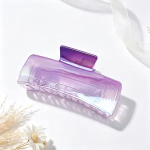 Detailed view of large purple gradient hair claw clip with iridescent finish