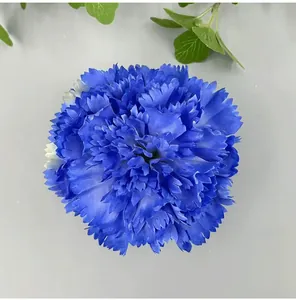 Detailed close-up view of a vibrant blue artificial carnation flower head for DIY home decor.