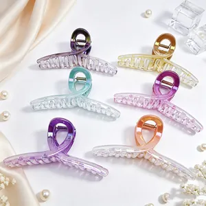 Elegant large 13cm UV plated ribbon hair claw clips in six stunning gradient colors for women.