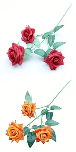 Detailed view of red and orange multi-head artificial roses for home and wedding decor