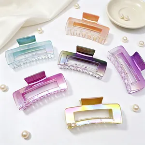 Large Square Hair Claw Clip UV Electroplated Gradient AB Colorful Shark Clip Geometric Matte Hair Accessory For Women Summer