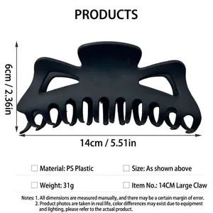 Detailed dimensions and material parameters for large matte black hair claw clip accessory.