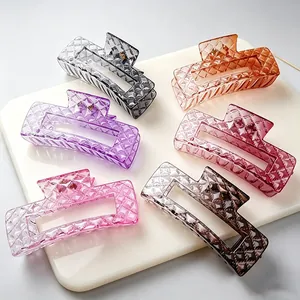 Large Gradient Color Hair Claw Clip With Elegant Lattice Pattern Square Shark Clip For Women Thick Hair Accessories