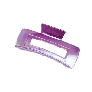 Detail view of large purple gradient square hair claw clip with UV electroplated finish