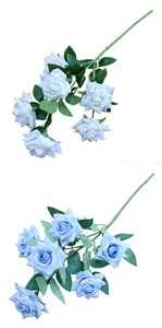 Detailed view showing comparison between white and light blue multi-head artificial roses