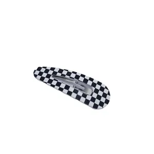 Stylish black and white checkerboard pattern snap hair clip for side bangs and styling